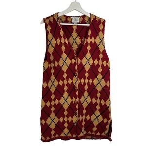 Vtg Sz M Medium Cardigan Sweater Vest Argyle Old Money Dark Academia Preppy Boho